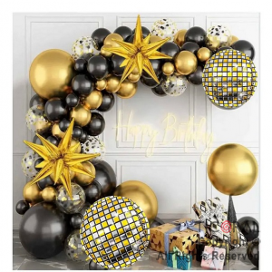 SET DE GLOBOS ARCO XL ESFERA NEGRO Y ORO LA756 103 UNIDADES